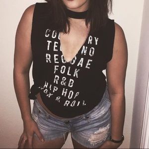 black, plunging neckline, music genres tank